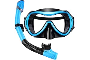 WHOHOLL Snorkeling Gear for Adults, Anti-Fog and Anti-Leak Dry Snorkel Set,180°Panoramic Wide View Diving Mask Snorkel Kit for Snorkeling Scuba Diving Swimming Travel