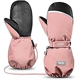 MCTi Kids Mittens Waterproof Winter Ski Warm Sherpa Lined Long Cuff with String