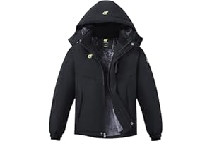 SATANKUD Boys Waterproof Ski Snow Jacket Winter Fleece Lined Warm Coat Hooded Windproof Kids Outerwear