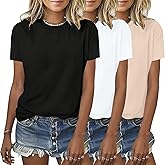 BLACKOO Women's Basic Crewneck Tee 3 Pack Solid Color T Shirts Short Sleeve Summer Tops