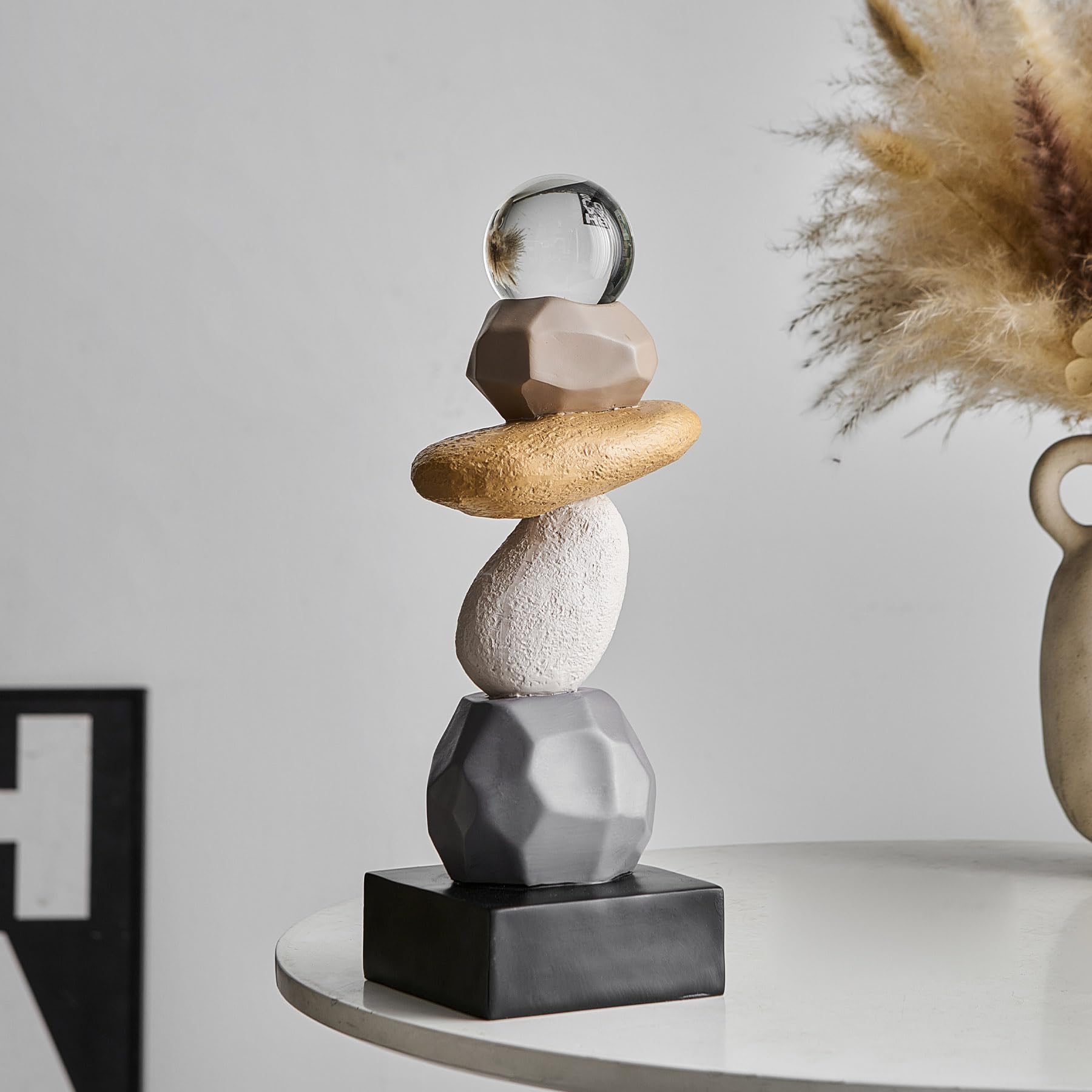 Photo 1 of Modern Statue for Living Room Table Decor, Resin Stone Sculpture for Coffee Table Decorations, Colorful Sculptures Home Décor Accents for Shelf Bookshelf, Gifts for Good Luck, Health, Strength