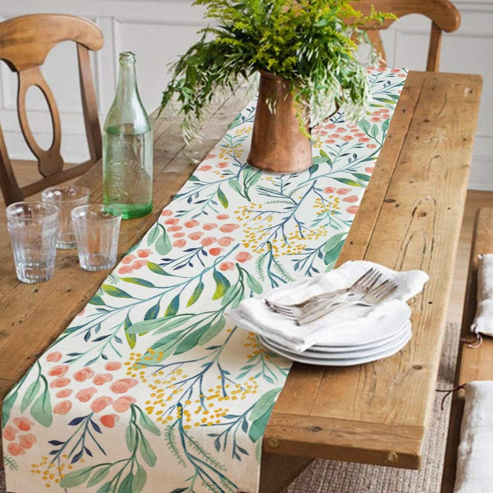 CROWNED BEAUTY Spring Summer Table Runner Floural 13 x 72 Inch Farmhouse Rustic Holiday Kitchen Dining Table Decoration for Indoor Outdoor Dinner Party CT013-72: Home & Kitchen