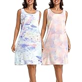 2 Pack Nightgowns for Women Sleeveless Night Gown Tank Sleep Shirt Round Neck Sleepwear Print Pajama Dress S-5XL
