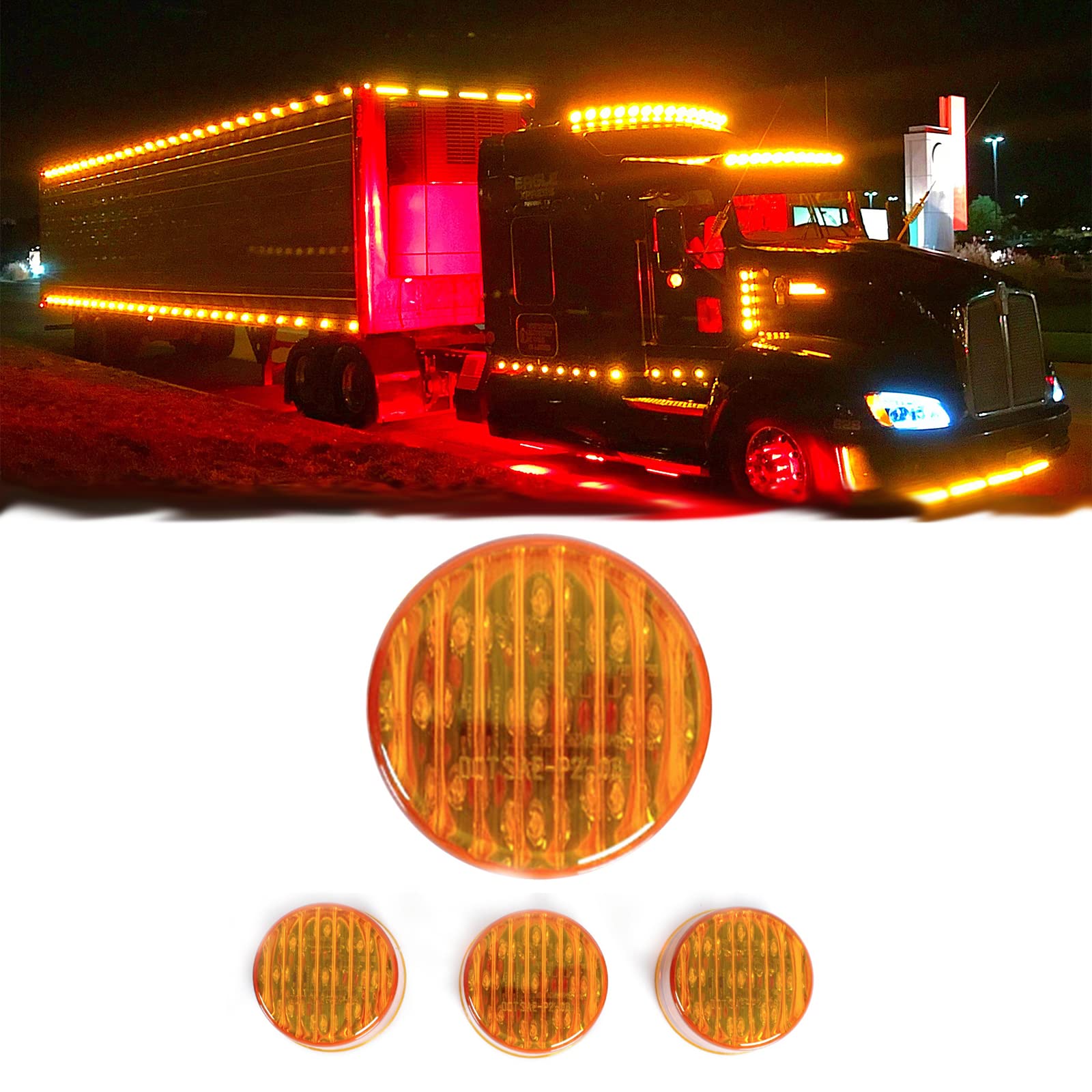 Photo 1 of 2.5" Round Truck Side Light Amber 13 LED Trailer Side Marker Lights Sealed Trucks Lamps Side Clearance Light for Boat RV Camper Trailer Truck?Amber,4 Pcs?