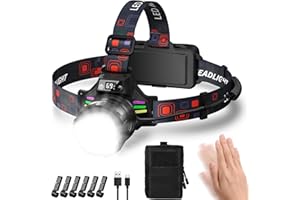 Headlamp Rechargeable,990000 High Lumens Zoomable Motion Sensor Head Lamp,3 Light Sources Power Display Lampe Frontale,Ipx7 W