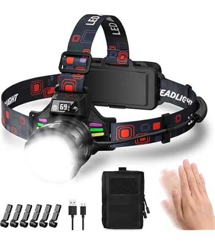 ATDOALL Lampe Frontale LED Super Lumineuse, Lampe Frontale Rechargeable 2980 Lumens Avec Détecteur De Mouvement, 5 Modes, étanchéité IPX5, Réglable à 90°, Zoomable Pour Adultes, Casque Rigide, Plein