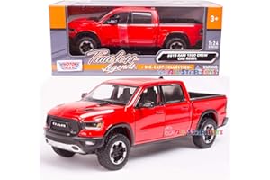 MOTOR MAX 2019 RAM 1500 Rebel Crew Cab Pickup Truck Red 1/24 Diecast Model Car by Motormax