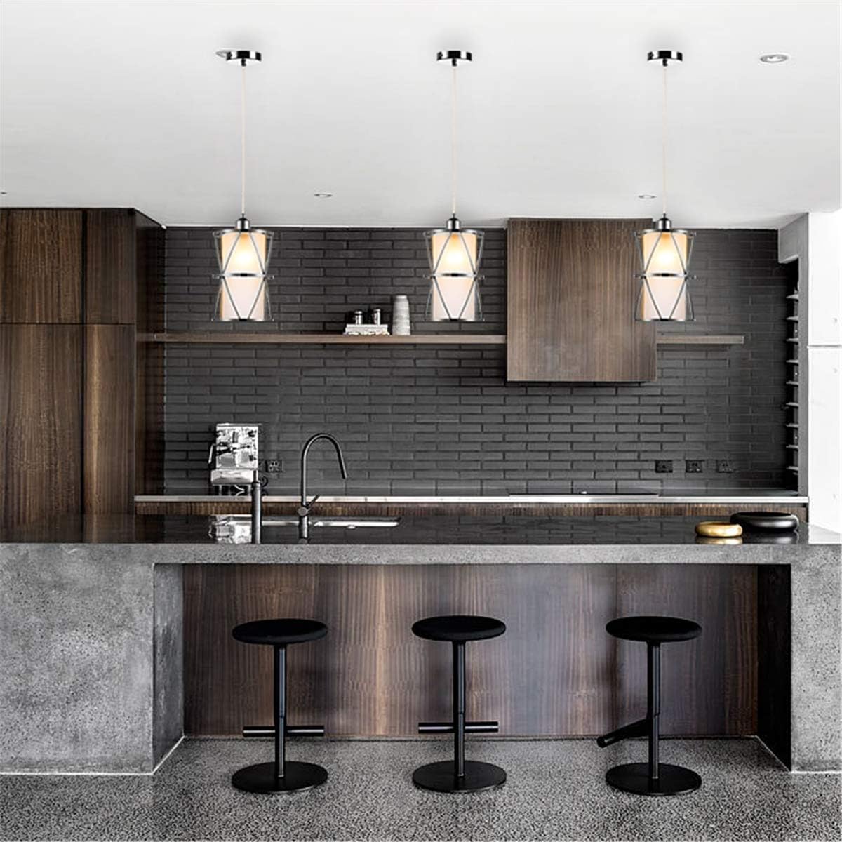 KLOSM Modern Mini Pendant Light in Brushed Nickel Finish with Frosted Glass Shape 1-Light Adjustable Cylinder Pendant Lighting Fixture for Kitchen Island Sink Dining Room Counter Farmhouse - - 