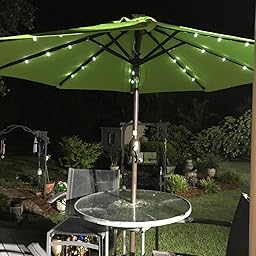Amazon Com Sundale Outdoor 7 Ft Solar Powered 24 Led Lighted Patio Umbrella Table Market Umbrella With Crank And Push Button Tilt For Garden Deck Backyard Pool 8 Steel Ribs Polyester Canopy