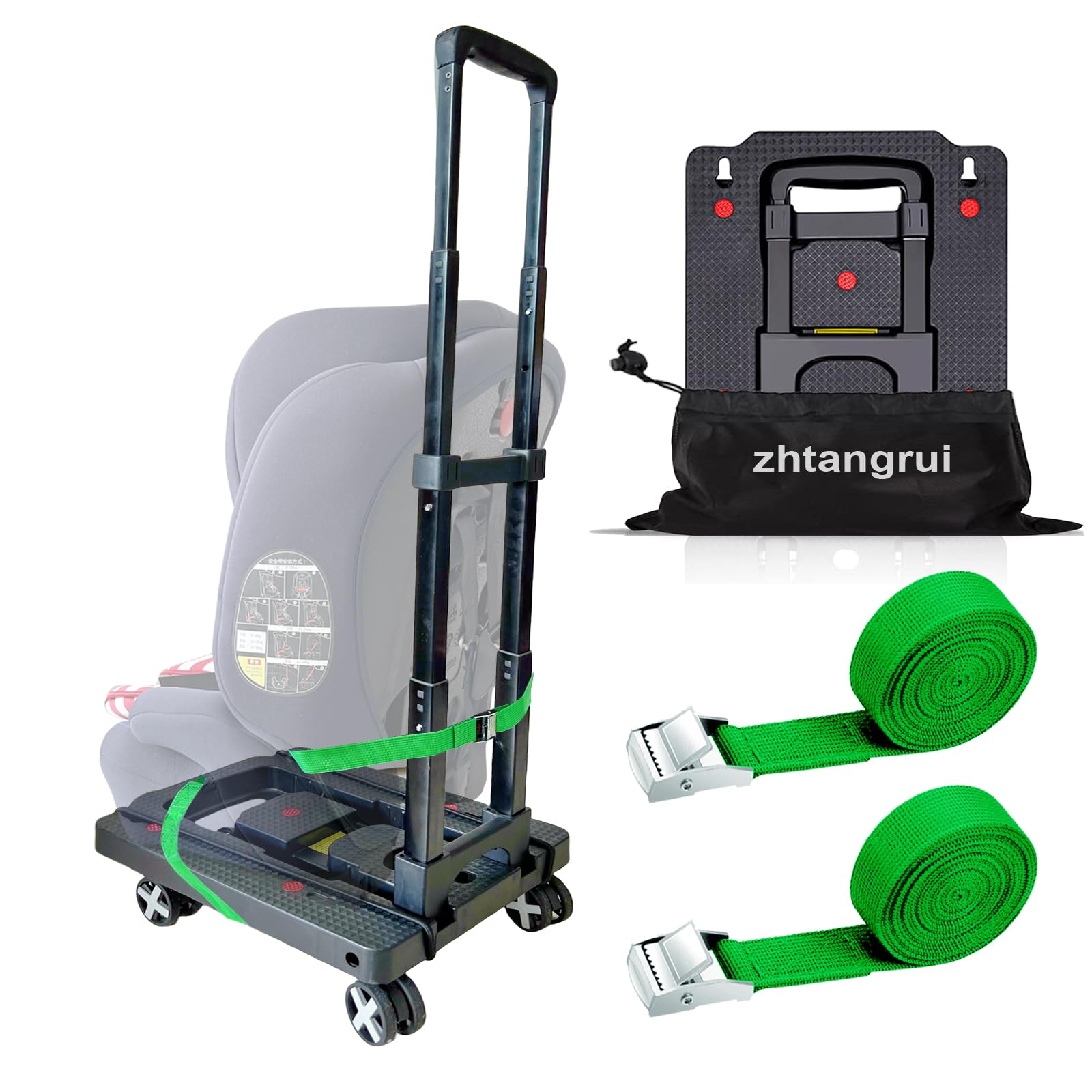 Photo 1 of Car Seat Dolly for Airport - CarSeat Roller Cart Wheels for Airplane - Car Seat Travel Cart Carrier with Straps Foldable Luggage Trolley Folding Hand Truck(Green)