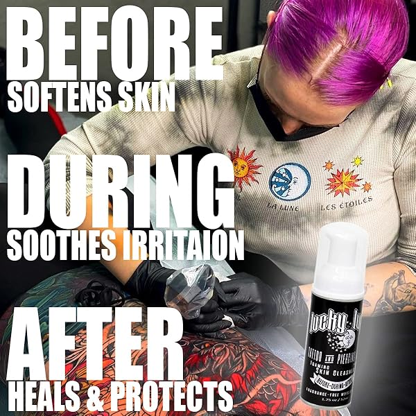 LUCKYLUNA FOAMING TATTOO & PIERCING WASH, GREEN SOAP REPLACEMENT, ALL PURPOSE MOISTURIZING WASH FOR ARTIST APPLICATION + AFTERCARE, 1 UNIT OF 1.75OZ