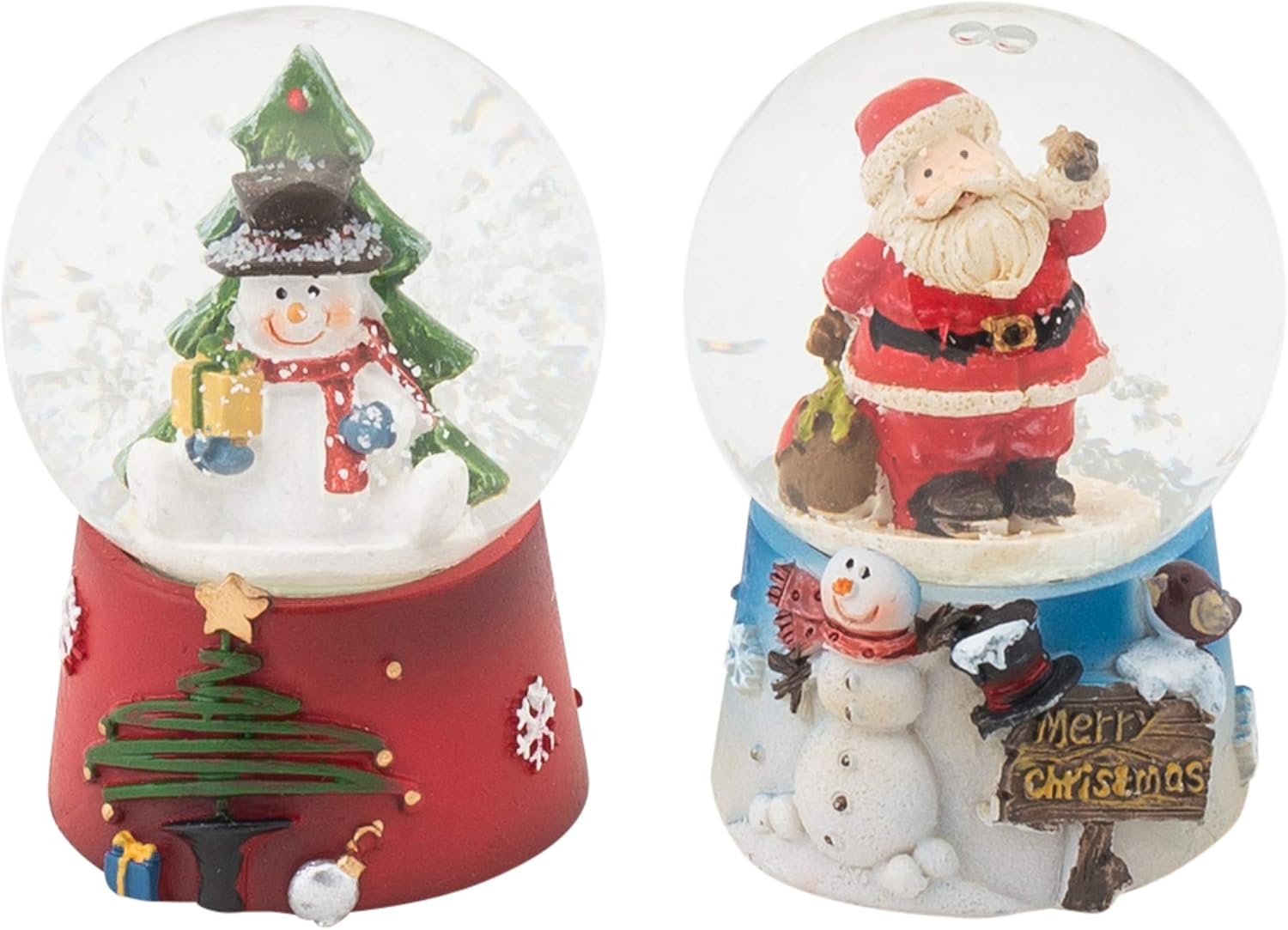 Snow Globes - Napco Imports Snowman and Santa Claus 2 Inch Mini Glass Christmas Water Globes Assorted Set of 2