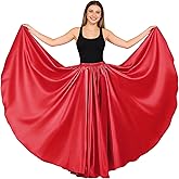 Women Satin Full Circle Ankle Length Swing Long Skirt Maxi Shiny Skirt for Party Cosplay Belly Dance Performance Costume