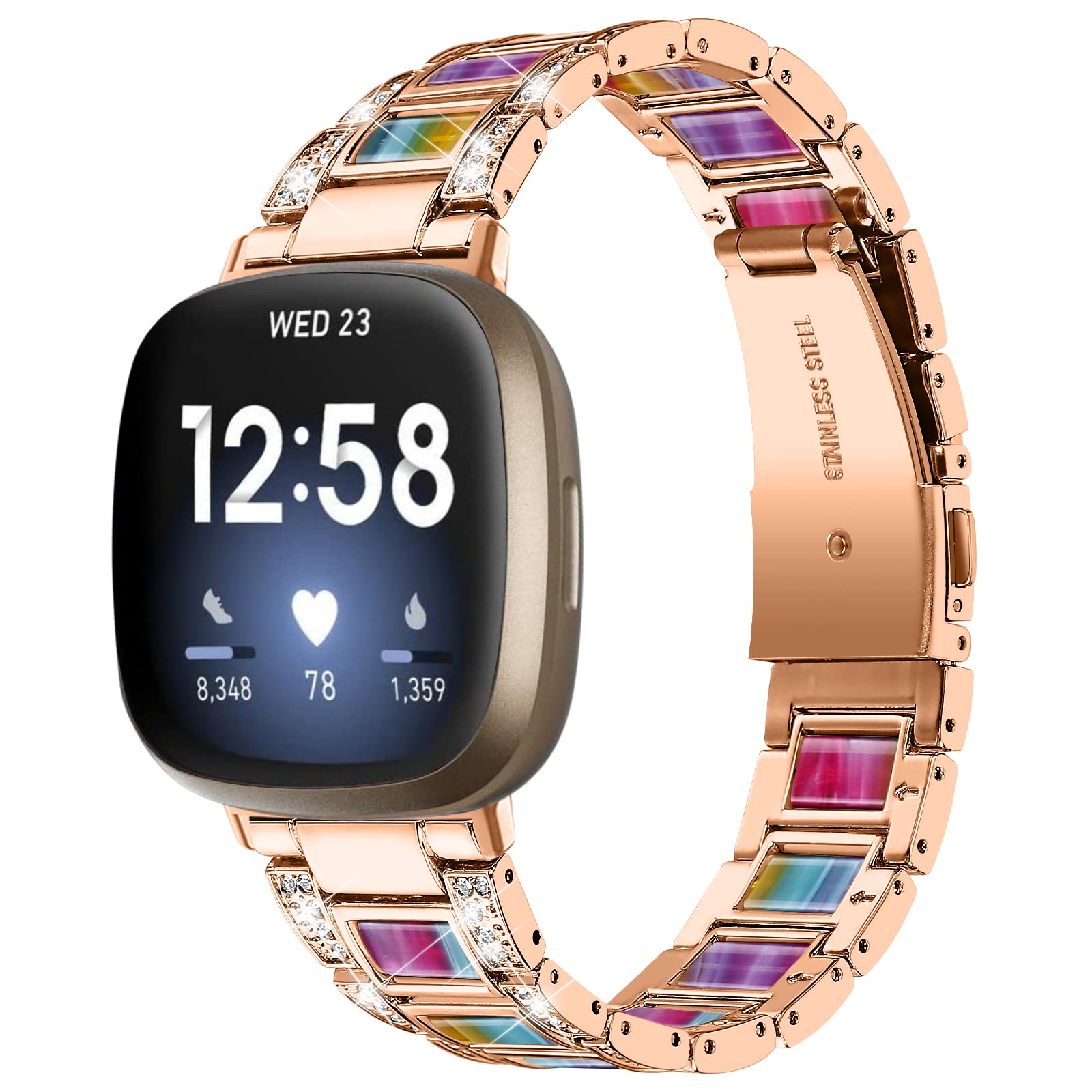 Gimuk Strap Compatible with Fitbit Versa 4/Fitbit Versa 3 Strap for Women Men, Adjustable Metal Stainless Steel Bling Replacement Watch Wrist Strap Wristband Bracelet for Fitbit Sense/Sense 2, S/L