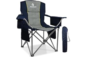 AOOXIMI Oversized Folding Camping Chairs, Outdoor Chair Heavy Duty Support 450 LBS with Padded Cushion Seat and Back, with Cup Holder and Cooler Bag, Portable Lawn Chair for Beach Picnic Sports