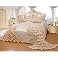 OctoRose Royalty Oversized Cream Wedding Bedding Bedspread | Cute Bed Set for Twin Size (76 x 96) | Aesthetic, Romantic and Fluffy | 5-Piece Set with 2 Pillow Sham, 1 Square Pillow, and 1 Neck Rol