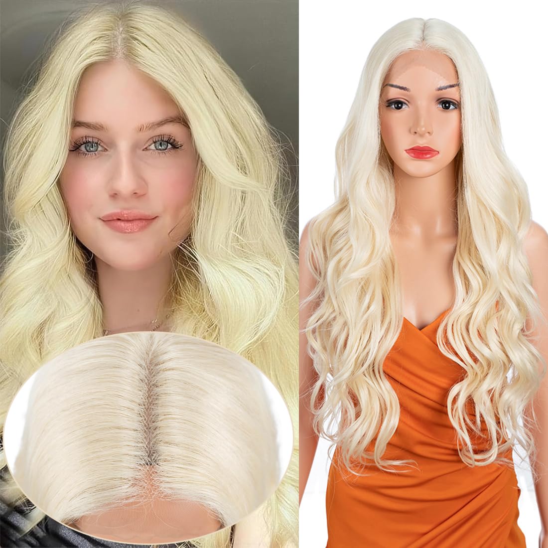 30 Inch Body Wave Long Wig 13X4.5X1 Synthetic Lace Front 180 Density Black Flax Brown Blonde Color Heat Resistant Fiber Hair Pre Plucked 613
