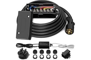 WOLFWILL 7 Pin Trailer Wiring Harness Kit 8FT, 7 Way Trailer Plug with Waterproof Junction Box ＆ 12V Breakaway Switch，Heavy Duty 7 Way Trailer Wire Cable Connection for RV Camper Caravan