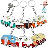 2 Pack Camper Keychain Set Happy RV Camper Keyring Couples Camping Accessories for Men Women Travel Trailers
