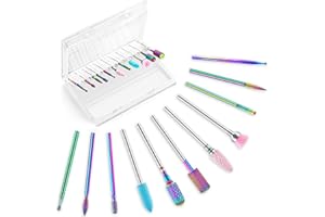 Nail Drill Bits, HEYMKGO 3/32 Inch Nail Bit Set for Acrylic Nails, 11Pcs Tungsten Carbide Diamond Cuticle Nail Gel Polish Remover Tool for Nail Drill Efile, Professional Drill Bits Nail Salon Home DIY
