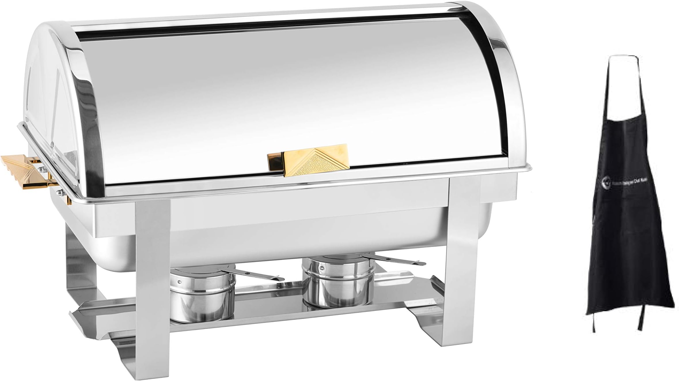 Roll Top Stainless Steel Chafing Dish 8qt Gold Accent by ChefMaid (8qt Gold Accent Chafing Dish)