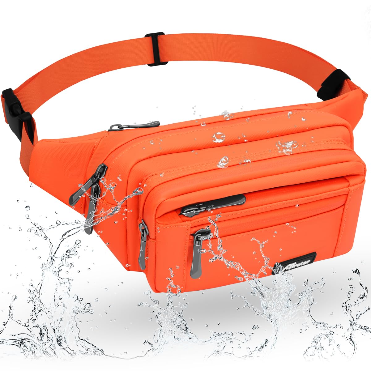 HNOOM Waterproof Bum Bag with Multi-Pockets Fashion Bumbag Waist Fanny Pack for Men Women Large Capacity Waist Bag for Hiking, Dog Walking, Travel & Outdoor Activities (Orange-1)