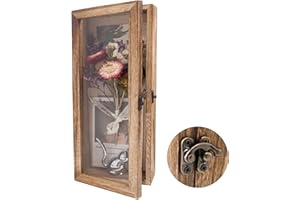 Hodeframe 5x12.5 Shadow Box Frame in Wood Color with Linen Back - Shadow Box Frame with Paulownia Wood and Real glass Cover for Wall or Tabletop Display