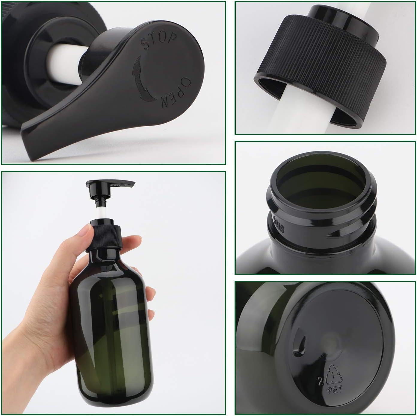 Sdoot Green Pump Bottle 2 Pack , 10oz Shampoo Pump Bottle Plastic Pump Dispenser Bottle for Shampoo Lotion Body Wash: Kitchen & Dining