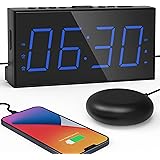 Extra Loud Alarm Clock with Bed Shaker 7.5" Large LED Display with 5 Brightness Dimmer Vibrating Dual Alarm Clock for Heavy S