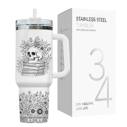 34HD Book Lovers Tumbler 40oz, Funny Skull Book Mug