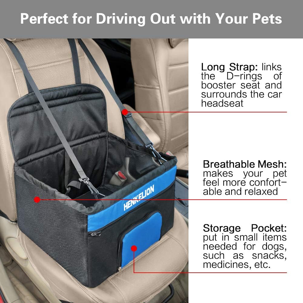 Henkelion Pet Dog Booster Seat, Deluxe Pet Booster Car Seat for Small Dogs Medium Dogs, Reinforce Metal Frame Construction, Portable Waterproof Collapsible Dog Car Carrier with Seat Belt - Black : Pet Supplies