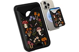 Toycamp Magnetic Phone Wallet - Card Holder Compatible with MagSafe Wallet Case RFID for Apple for iPhone 16 Pro Max/15/14/13/12 Series Mag Wallet Thin Slim Women Cute Girls Black Design, Mushroom