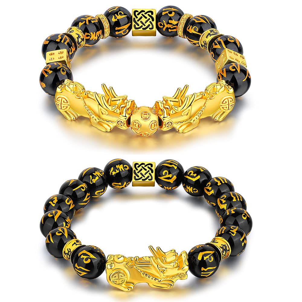 Integrity.1 2 Pieces Adjustable Feng Shui Bracelets, Pi Xiu Good Luck Bracelets, Mantra Bead Bracelets, Chinese Mantra Bracelet, Sanskrit Bead Bracelet, for Attracting Wealth and Good Luck