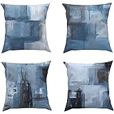 ROCK CLOUD Set of 4 Blue and Grey Art Modern Decorative Gray Throw Pillows Covers Cushion Cover for Bedroom Sofa Living Room 18X18 Inches Home Decorative