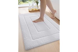 DEXI Bathroom Rug 24x16, Non Slip Washable Bath Mat for Shower Floor, Absorbent Soft Bathmat with Rubber Backing, Quick Dry Microfiber Carpet, White