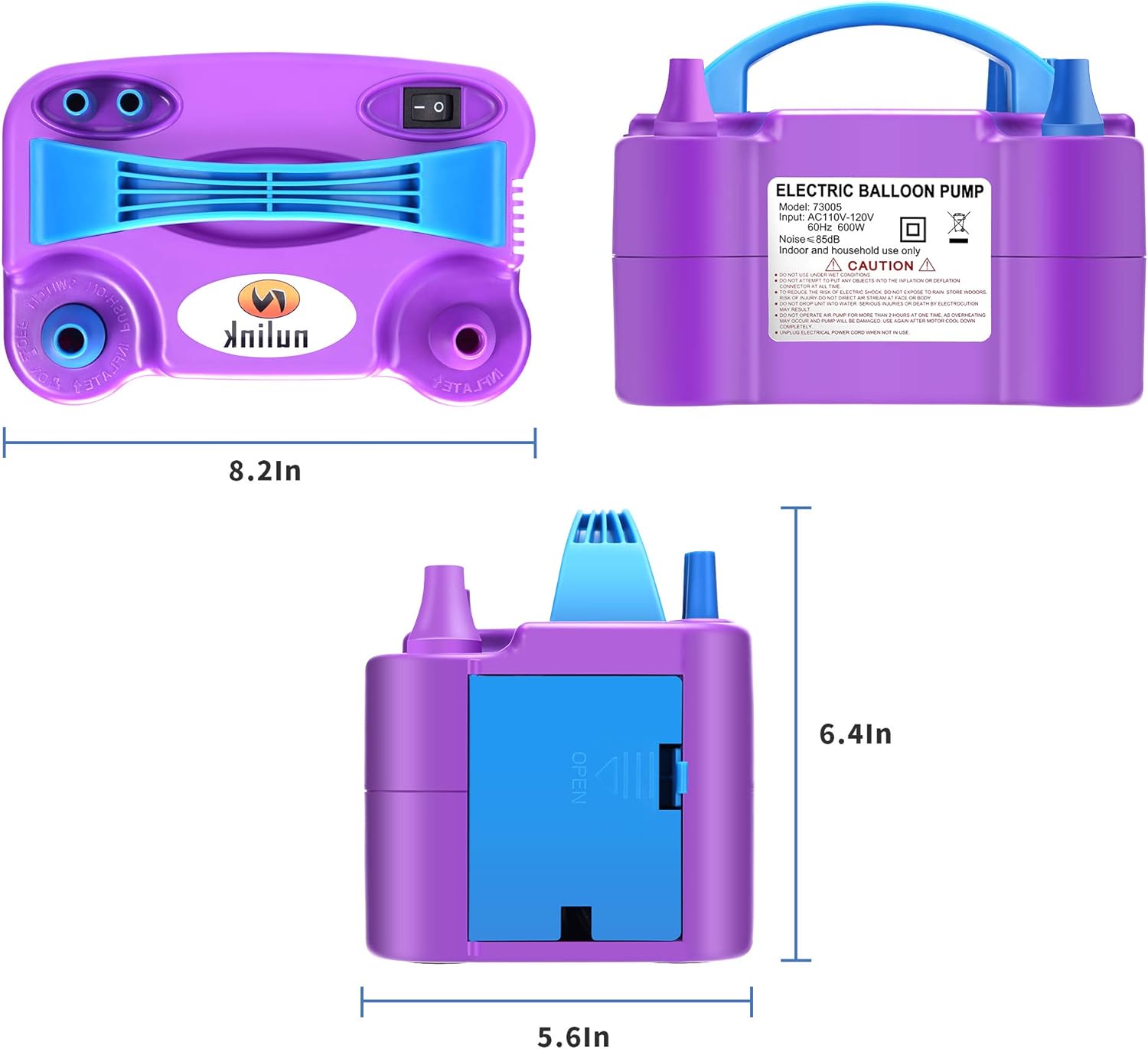NuLink Electric Portable Dual Nozzle Balloon Blower Pump Inflation for Decoration, Party, Sport [110V~120V, 600W, Purple]: Toys & Games