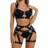 Avidlove Lingerie Set for Women Sexy Strappy Lingerie Underwire Push Up Bra Garter Set Lingerie with Chain