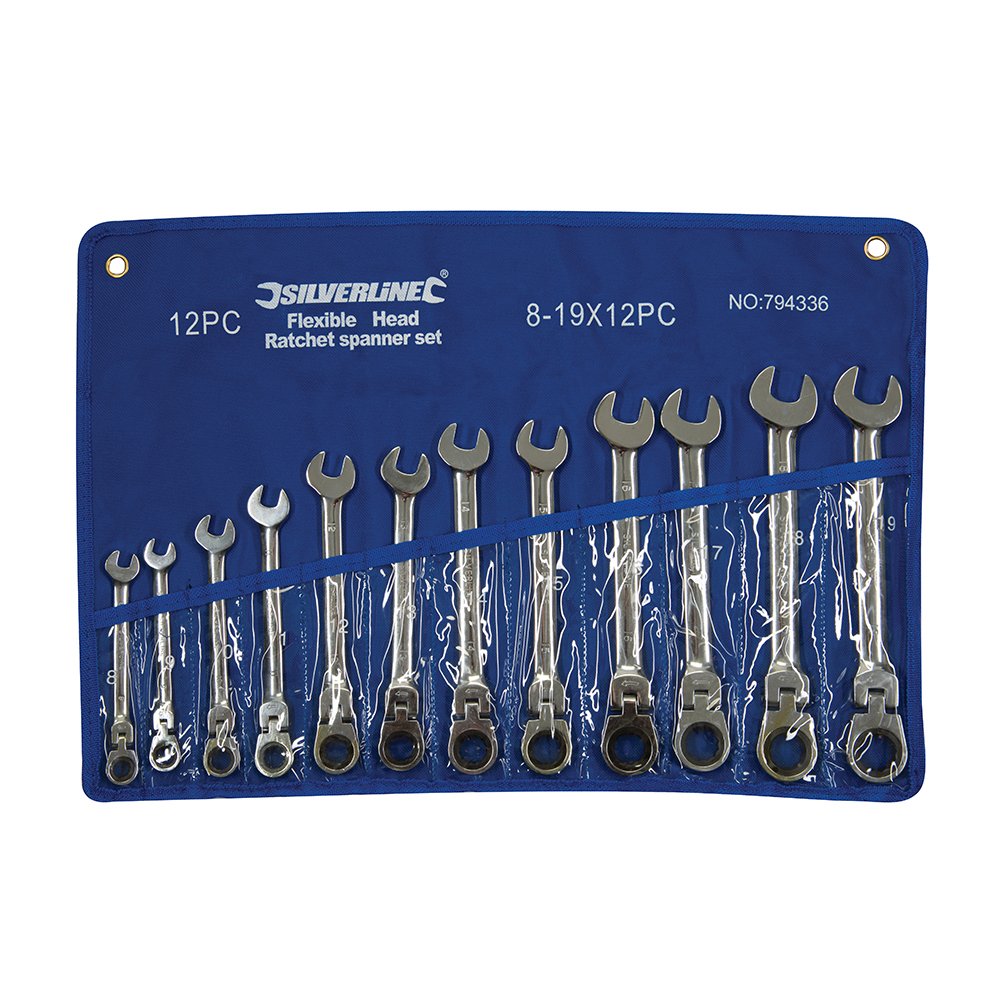 Silverline 794336 Flexible Head Ratchet Spanner Set 12pce 8 - 19 mm