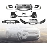 Complete Front Bumper Grille Set Compatible with 2018-2021 Chevrolet Traverse- Upper/Lower Grilles, Fog Lights & Covers(Black)