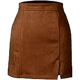 HARONAR Women's Faux Suede High-Waisted Bodycon Short Zipper A-Line Mini Skirt