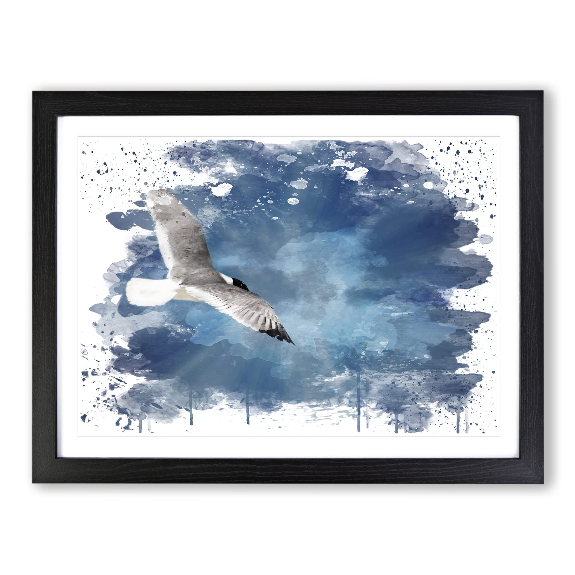 Seagull Bird No.2 V3 Modern Framed Wall Art Print, Ready to Hang Picture for Living Room Bedroom Home Office Décor, Black A3 (46 x 34 cm)