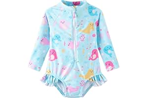 UMELOK Baby Girls' One Piece Swimsuit Rash Guard Swimwear Long Sleeve with UPF 50+ Sun Protection