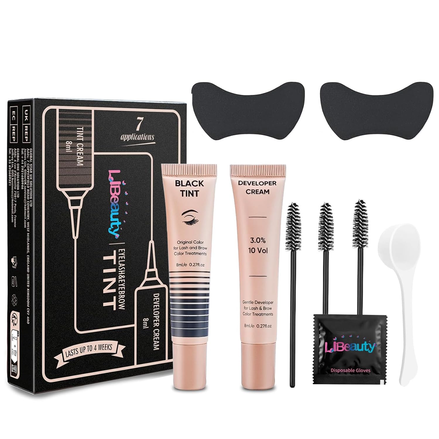 Libeauty 2 in 1 Lash and Brow Tint Kit – Black Eyelash Tint and Brow Colour 8ml, Eyelash Dye Kit with Reusable Eye Pads, Easy to Use for At Home Lash and Brow Colouring