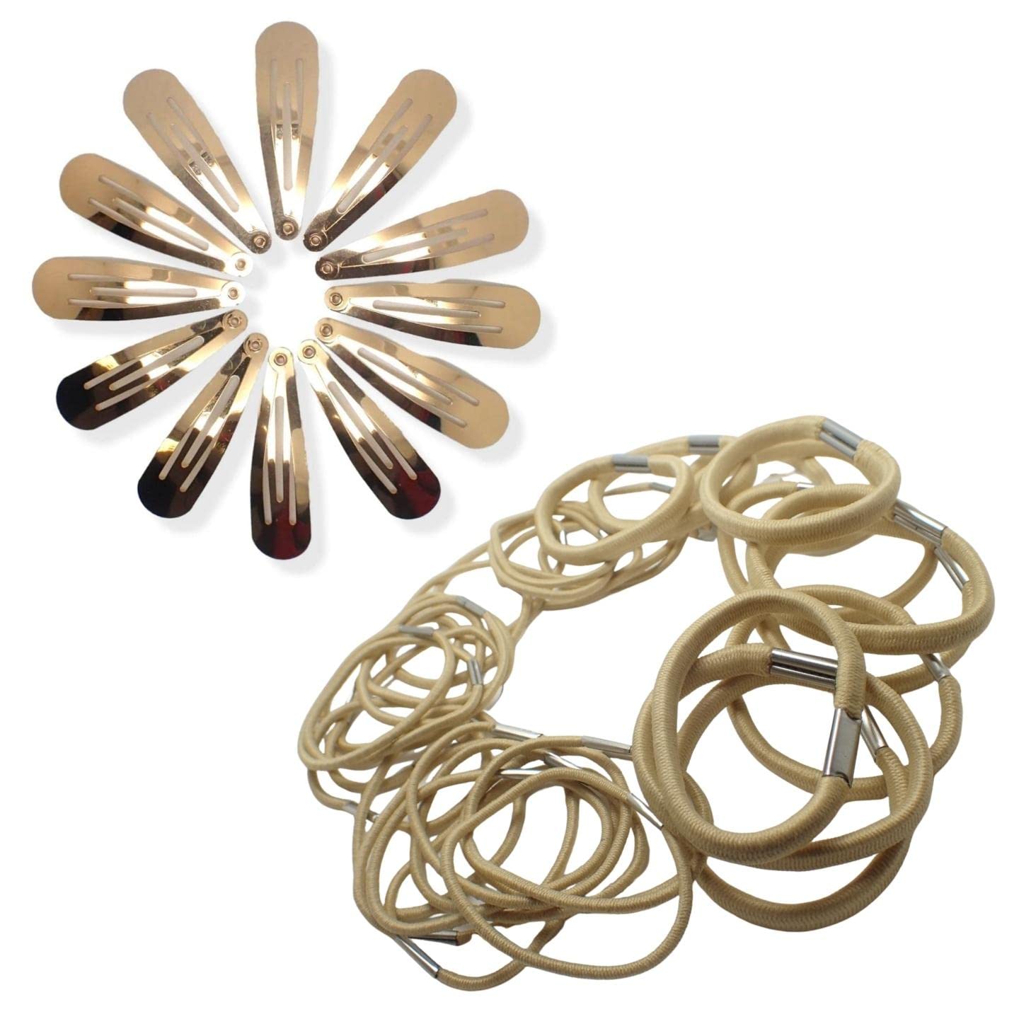 Topkids Accessories 30pcs Snap Hair Clips & Hair Elastics Hair Bands Hair Bobbles Hair Bendies Hair Sleepies For Girls, Women, Ladies, Kids (Blonde & Gold Snap Clips)