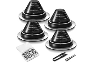ACNOYEL #3 Metal Roof Vents Flashing, Pipe Roofing Boots Kit for Houses Fits Pipe Od 1/4" to 5", High Temp Silicone Roof Jacks Include Roofing Screws & Hex Socket and Scissors - 4 Pcs, Black