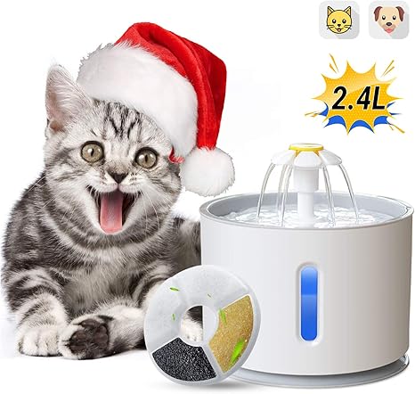 Adov Fontaine à Eau Pour Chat 24l électrique Automatique De Distributeur Eau Avec Filtre De Remplacement Fontaine à Fleur De Portable Silencieuse