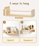 Mazjoaru 40cm Nursery Shelves Set of 3 Pine Wood Wall Shelves view 2
