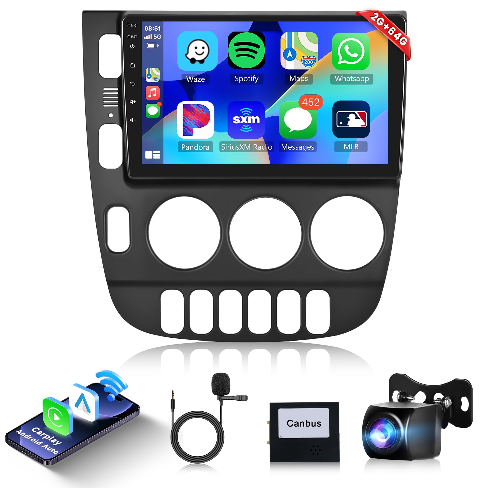 Photo 1 of 2+64G Android Car Radio Car Stereo for Mercedes Benz W163 ML320 ML350 ML400 ML500 1997-2005 with Wireless Carplay Android Auto, 9’’ Touch Screen with WiFi GPS Bluetooth FM RDS EQ Backup Camera