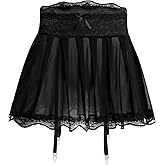 YKNTGIAO Men’s Sissy Lingerie Mini Skirt with 4 Garter Straps, Adjustable Waistband, Sheer Lace Tulle Crossdressing Underwear