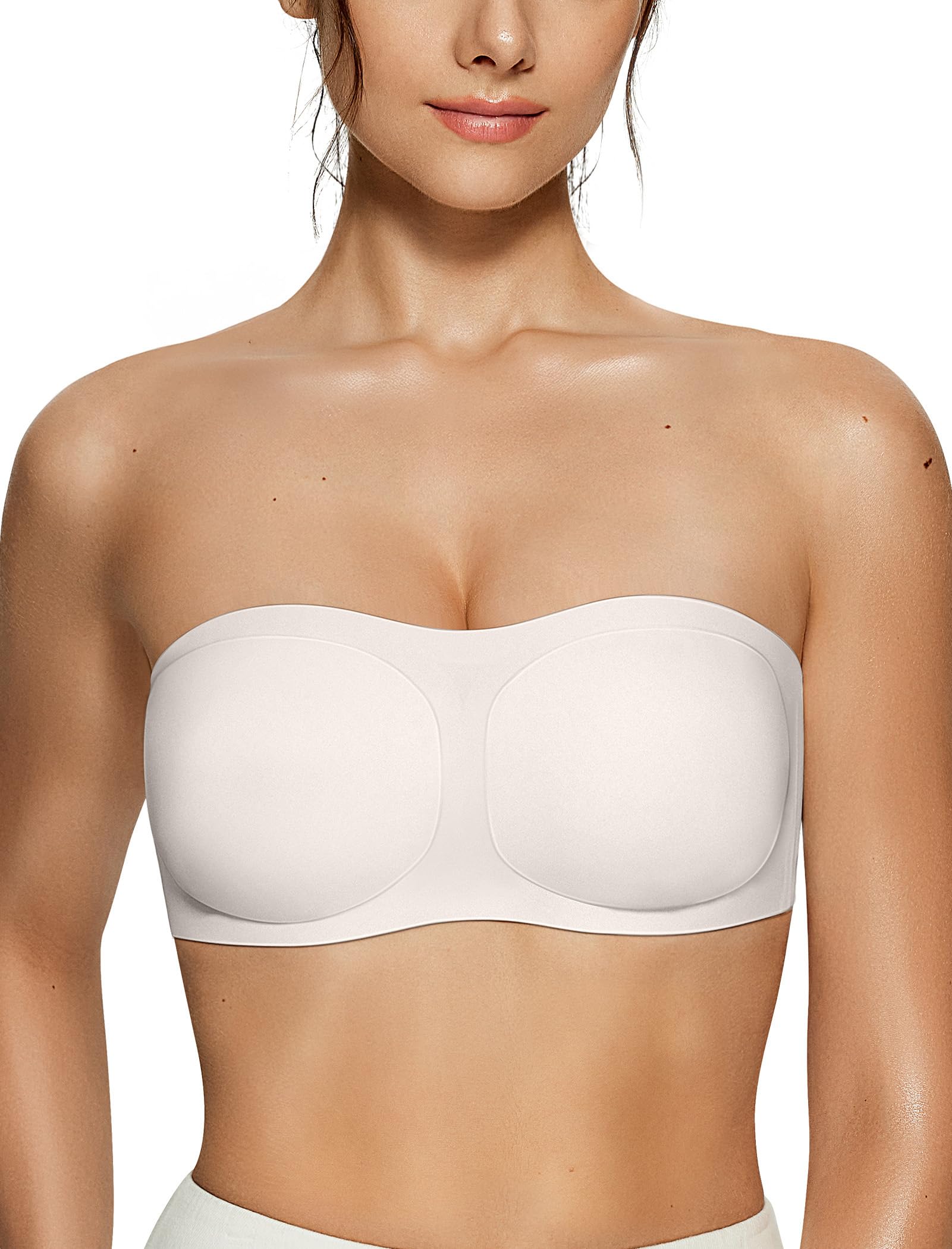 Photo 1 of (MEDIUM) (BAGGED) Vertvie Women's Wireless Strapless Bra Seamless Padded Bandeau Bra Non-Slip Silicone Tube Top Push Up Convertible Bralette (White,Medium)